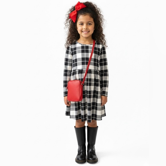 The Children's Place Black and White Checkered Girls Christmas Dress S 5-6 - Picture 3 of 9
